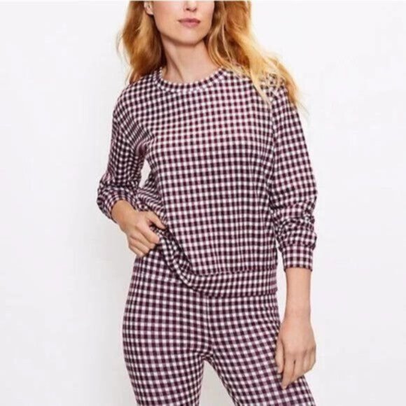 Lou & Grey Pants - LOFT Lou & Gray Loungewear Set Sweatshirt Sweatpants XXL Gingham Burgundy